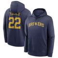 My Store M.Brewers #22 Christian Yelich Player Navy Club Pullover Hoodie Game Stitched Jerseys