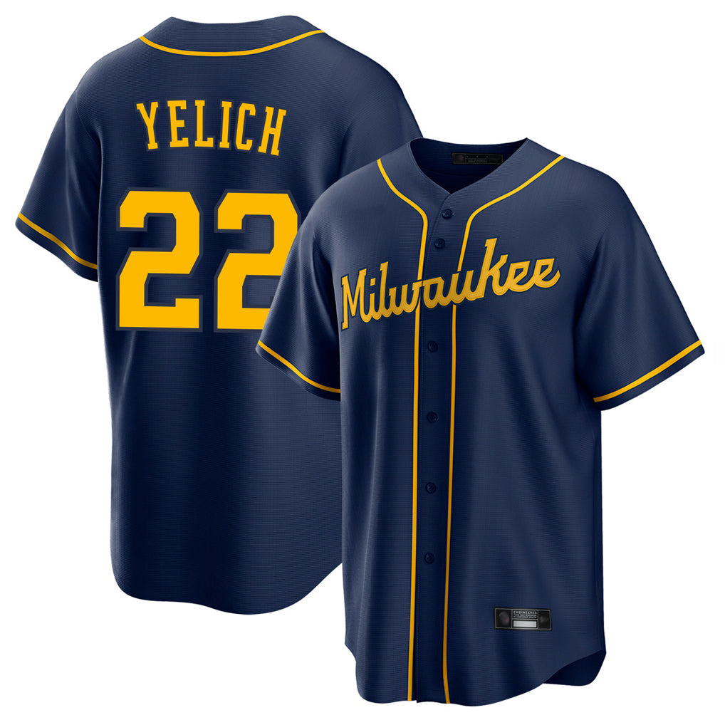 My Store M.Brewers #22 Christian Yelich Player Navy Home Game Stitched Jerseys