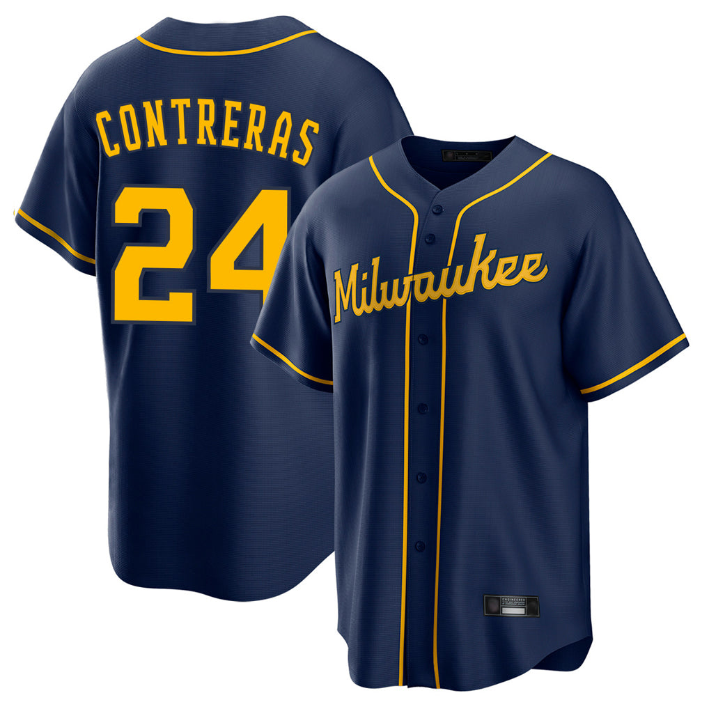 My Store M.Brewers #24 William Contreras Player Navy Home Game Stitched Jerseys