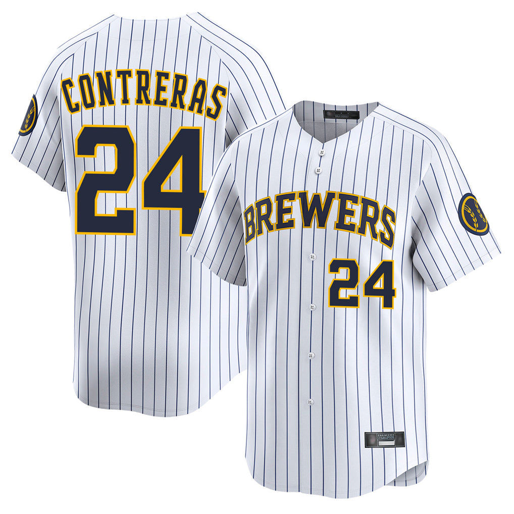 My Store M.Brewers #24 William Contreras Player White Stripes Home Limited Game Stitched Jerseys