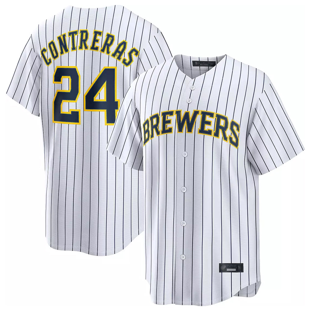 My Store M.Brewers #24 William Contreras Player White Stripes Home Limited Stitched Jerseys