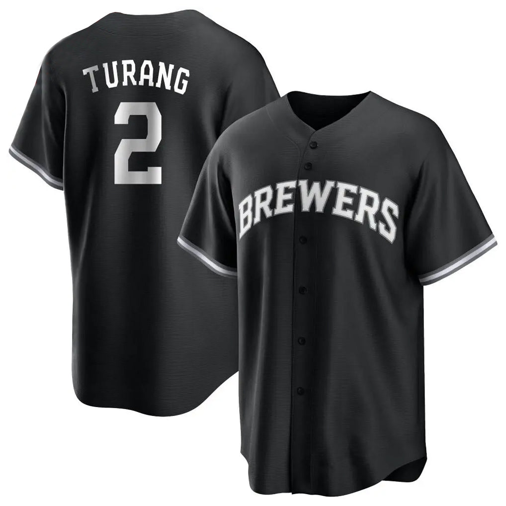 My Store M.Brewers #2 Brice Turang Player Black Game Home Stitched Jerseys