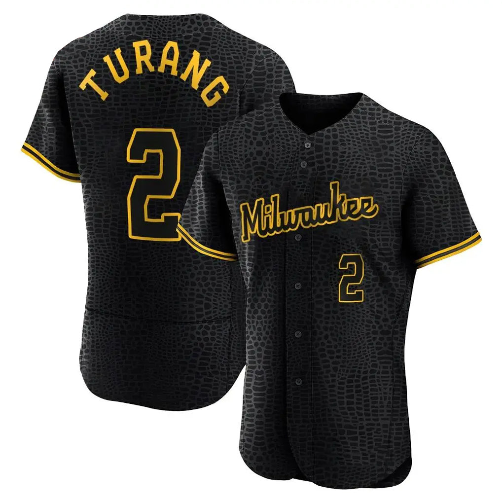 My Store M.Brewers #2 Brice Turang Player Black Snake Skin City Home Limited Elite Stitched Jerseys