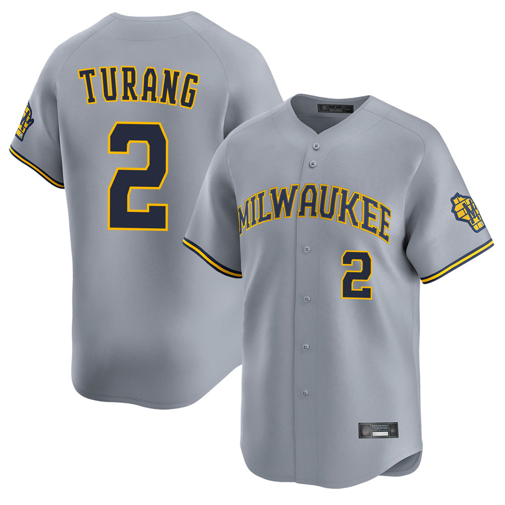 My Store M.Brewers #2 Brice Turang Player Gray Home Limited Stitched Jerseys