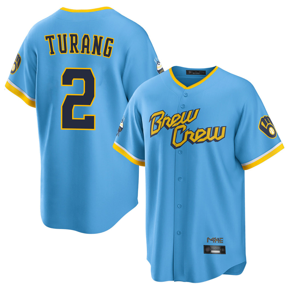 My Store M.Brewers #2 Brice Turang Player Light Blue City Connect Home Game Stitched Jerseys