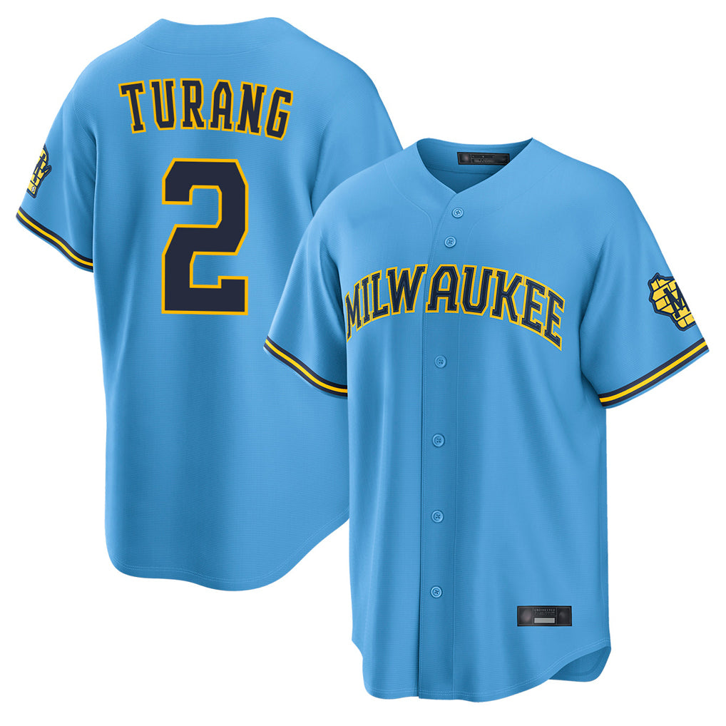 My Store M.Brewers #2 Brice Turang Player Light Blue Road Stadium Game Stitched Jerseys