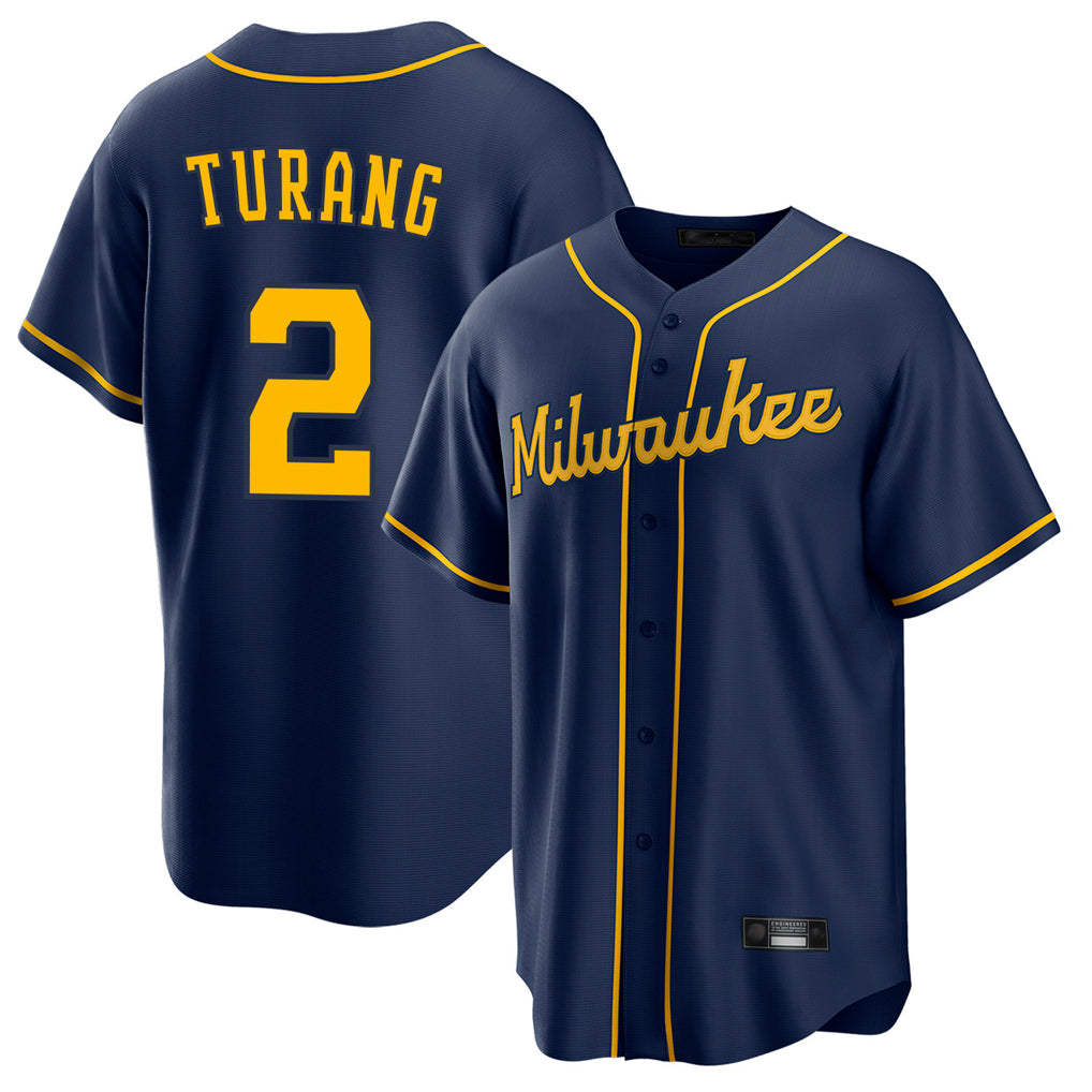 My Store M.Brewers #2 Brice Turang Player Navy Home Game Stitched Jerseys