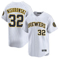My Store M.Brewers #32 Jacob Misiorowski Player White Stripes Home Limited Game Stitched Jerseys