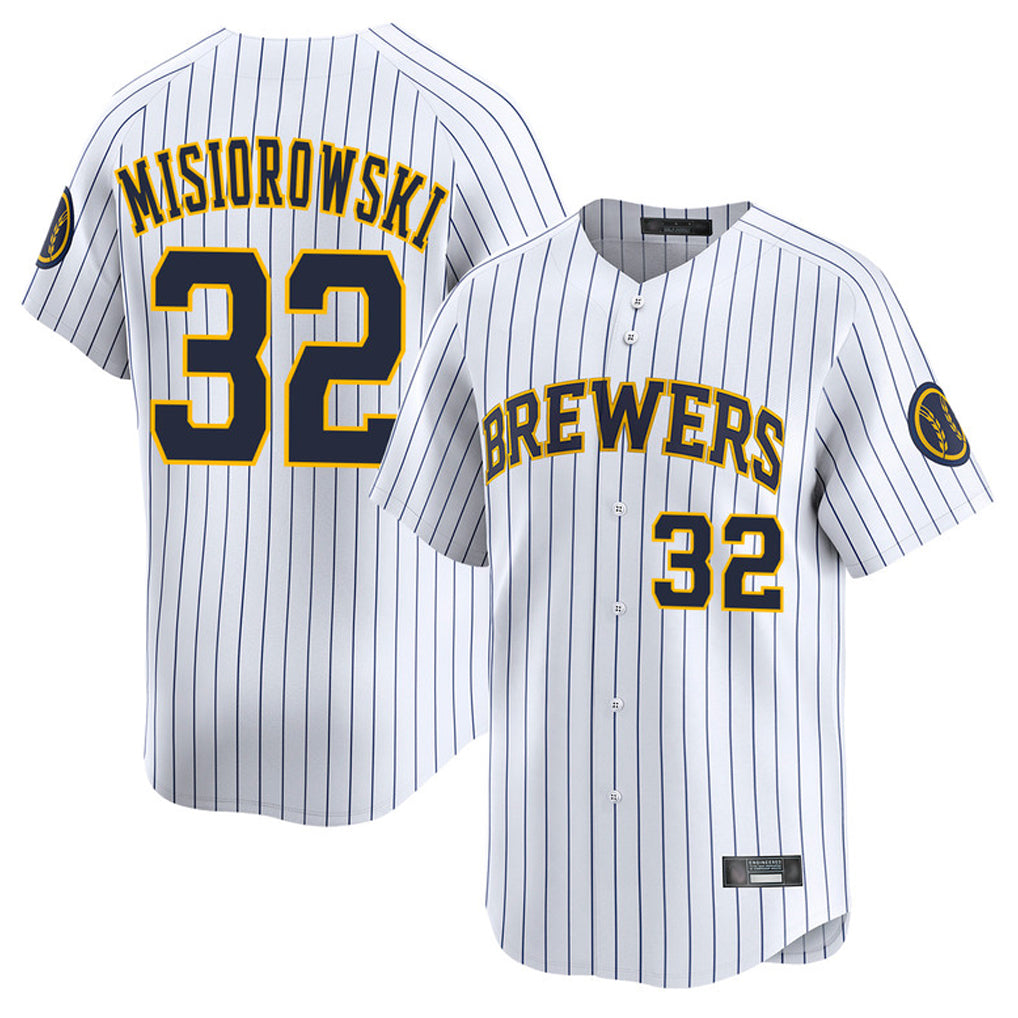 My Store M.Brewers #32 Jacob Misiorowski Player White Stripes Home Limited Game Stitched Jerseys