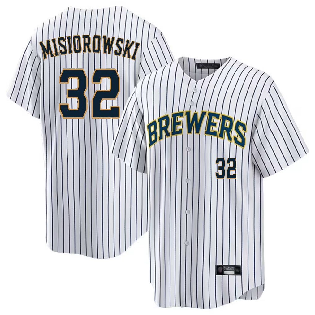 My Store M.Brewers #32 Jacob Misiorowski Player White Stripes Limited Game Home Stitched Jerseys