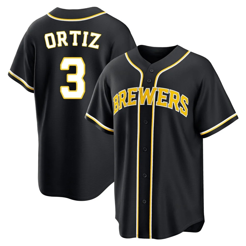 My Store M.Brewers #3 Joey Ortiz Player Black Fashion Out Home Game Stitched Jerseys