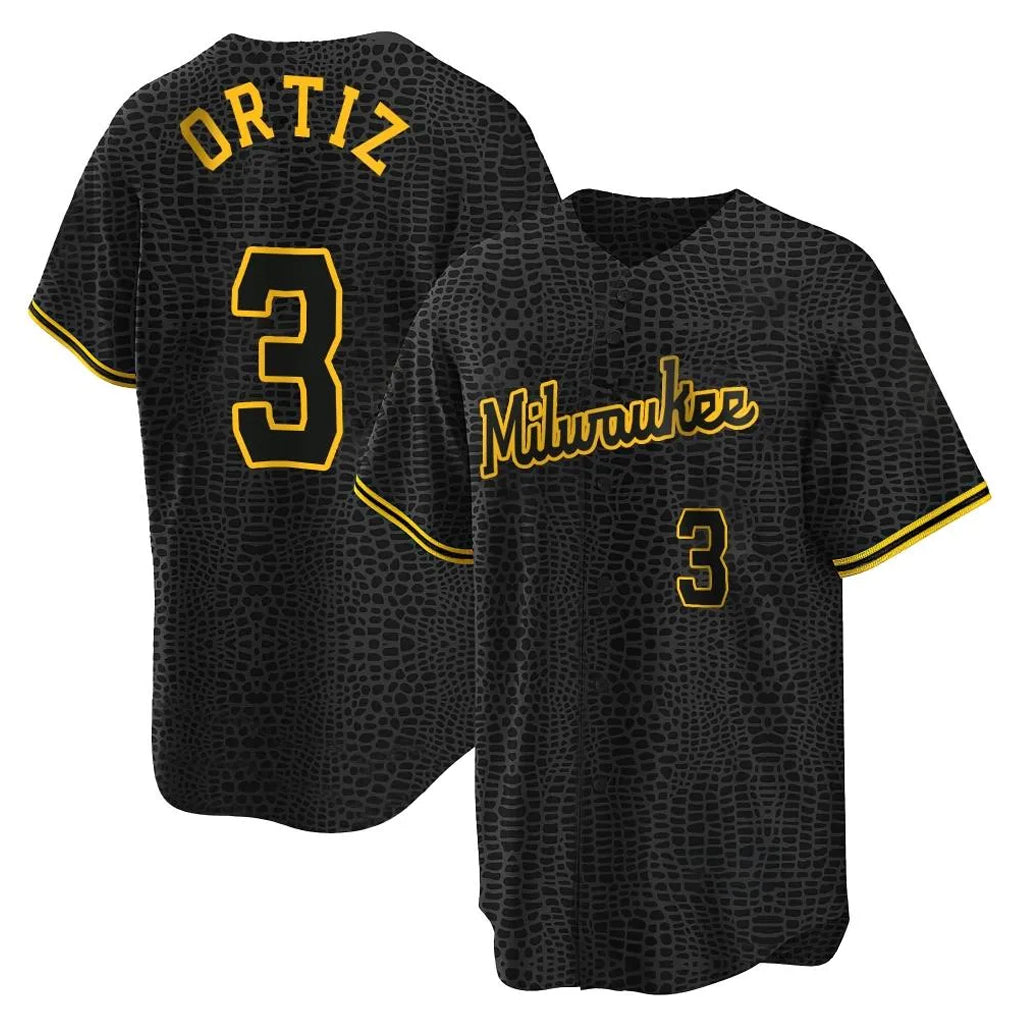 My Store M.Brewers #3 Joey Ortiz Player Black Snake Skin City Home Game Stitched Jerseys