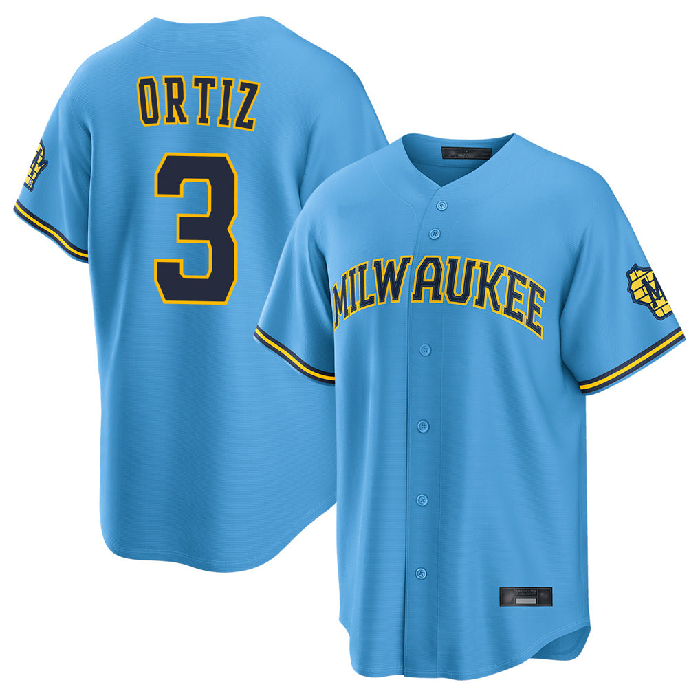 My Store M.Brewers #3 Joey Ortiz Player Light Blue Road Stadium Game Stitched Jerseys
