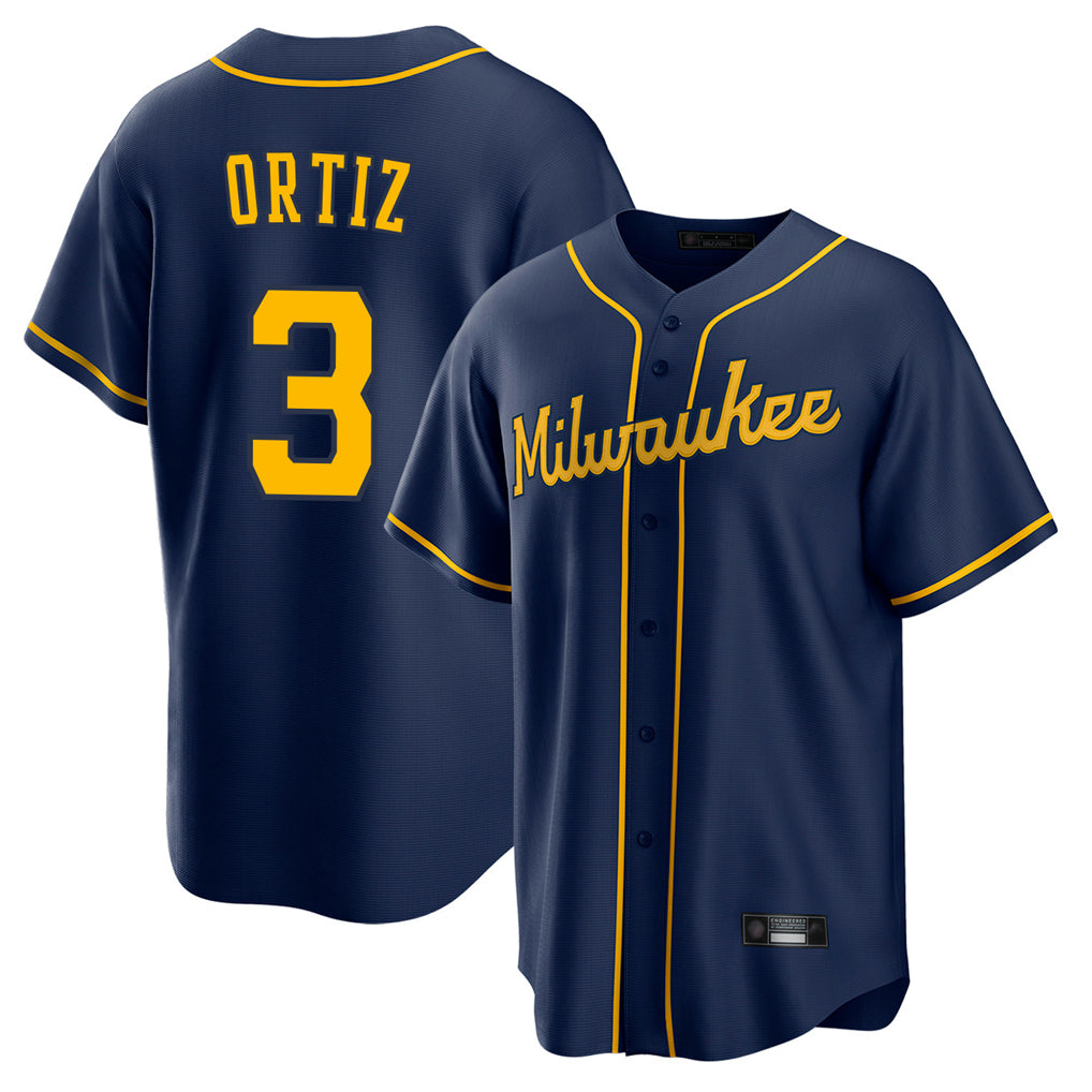 My Store M.Brewers #3 Joey Ortiz Player Navy Home Game Stitched Jerseys