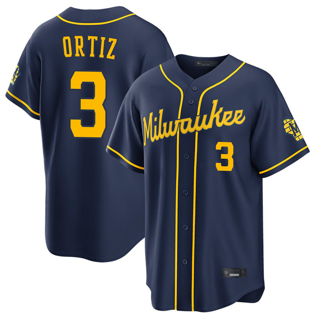 My Store M.Brewers #3 Joey Ortiz Player Navy Home Stadium Game Stitched Jerseys