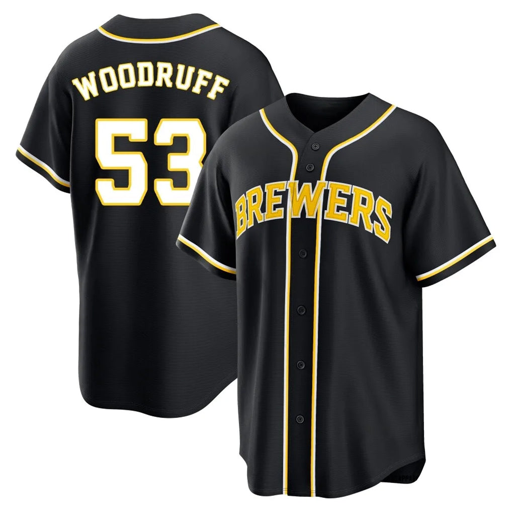 My Store M.Brewers #53 Brandon Woodruff Player Black Fashion Out Home Game Stitched Jerseys