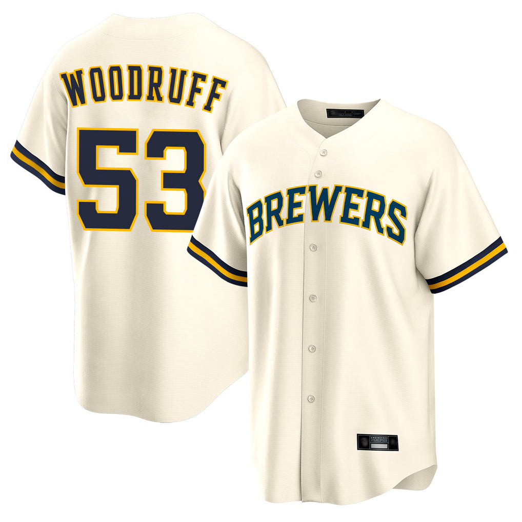 My Store M.Brewers #53 Brandon Woodruff Player Cream Home Game Stitched Jerseys