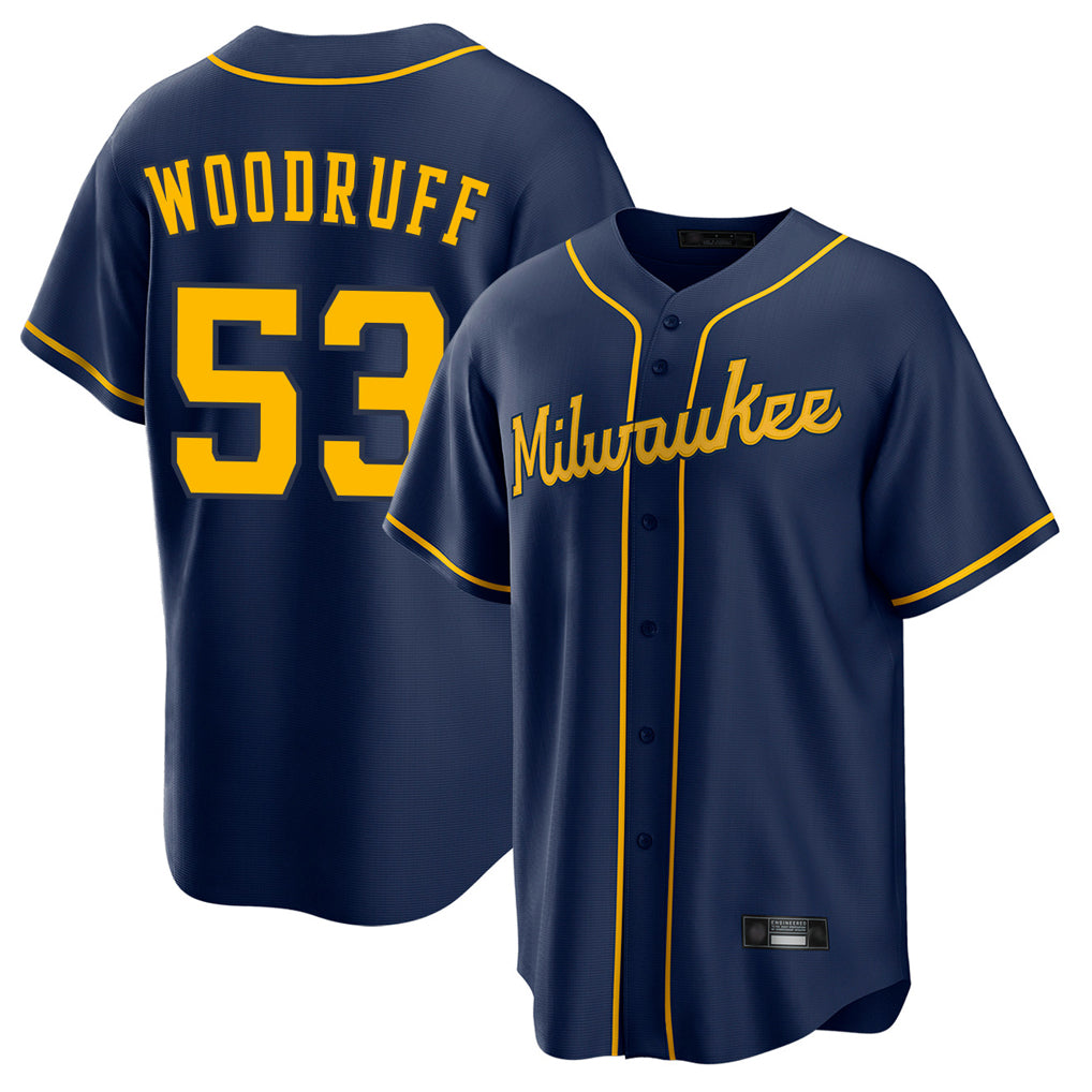 My Store M.Brewers #53 Brandon Woodruff Player Navy Home Game Stitched Jerseys