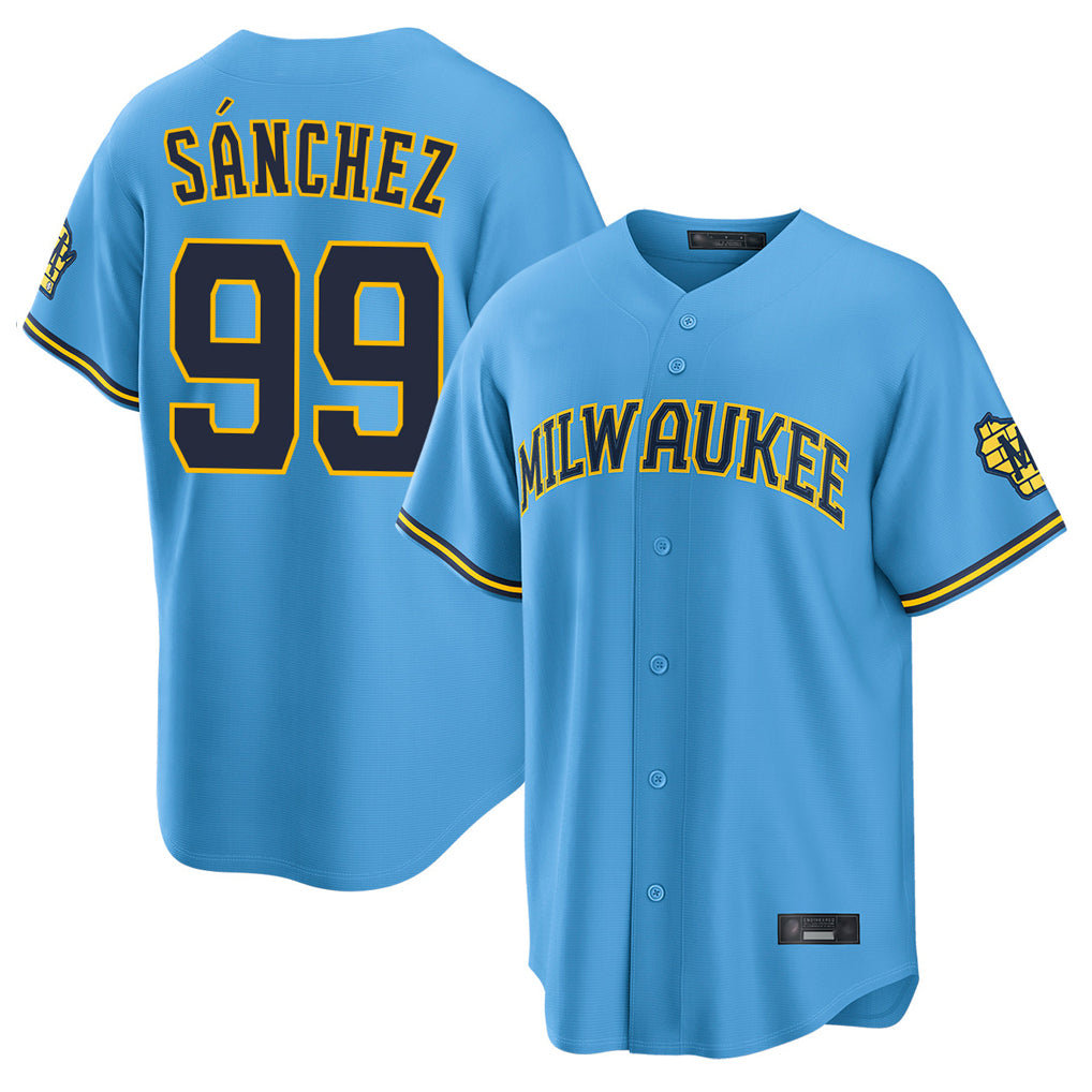 My Store M.Brewers #99 Gary Sanchez Player Light Blue Road Stadium Game Stitched Jerseys
