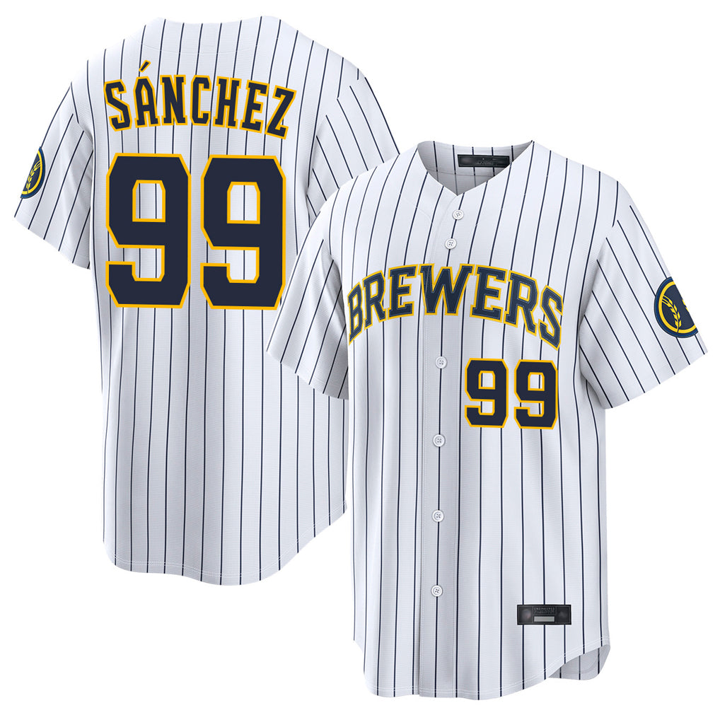 My Store M.Brewers #99 Gary Sanchez Player White Stripes Home Limited Game Stitched Jerseys