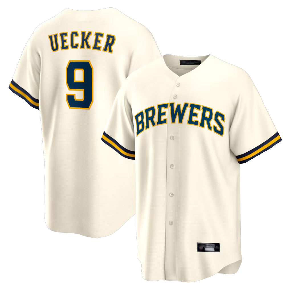 My Store M.Brewers #9 Bob Uecker Player Cream Home Game Stitched Jerseys