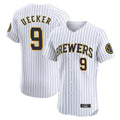 My Store M.Brewers #9 Bob Uecker Player White Stripes Home Limited Elite Stitched Jerseys