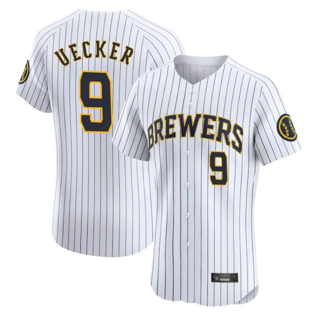 My Store M.Brewers #9 Bob Uecker Player White Stripes Home Limited Elite Stitched Jerseys