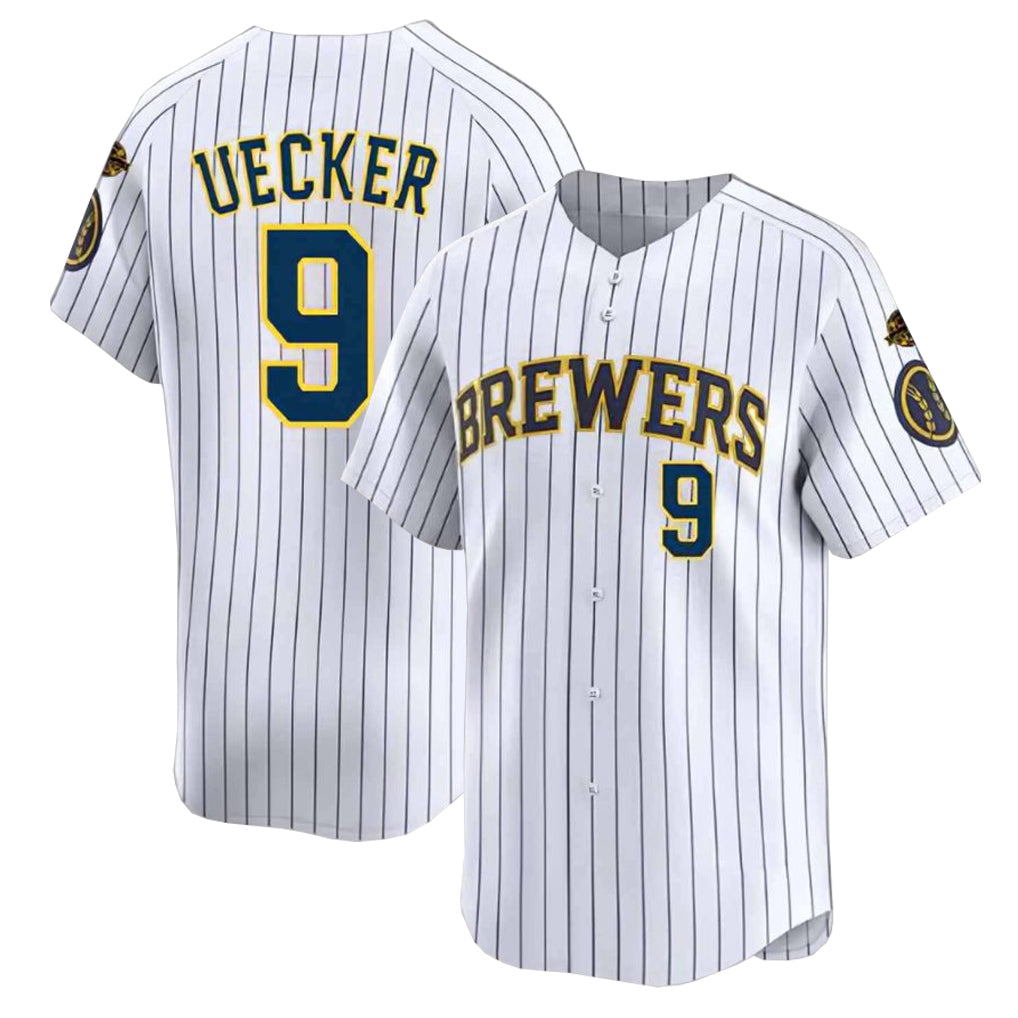 My Store M.Brewers #9 Bob Uecker Player White Stripes Home Limited Game Stitched Jerseys