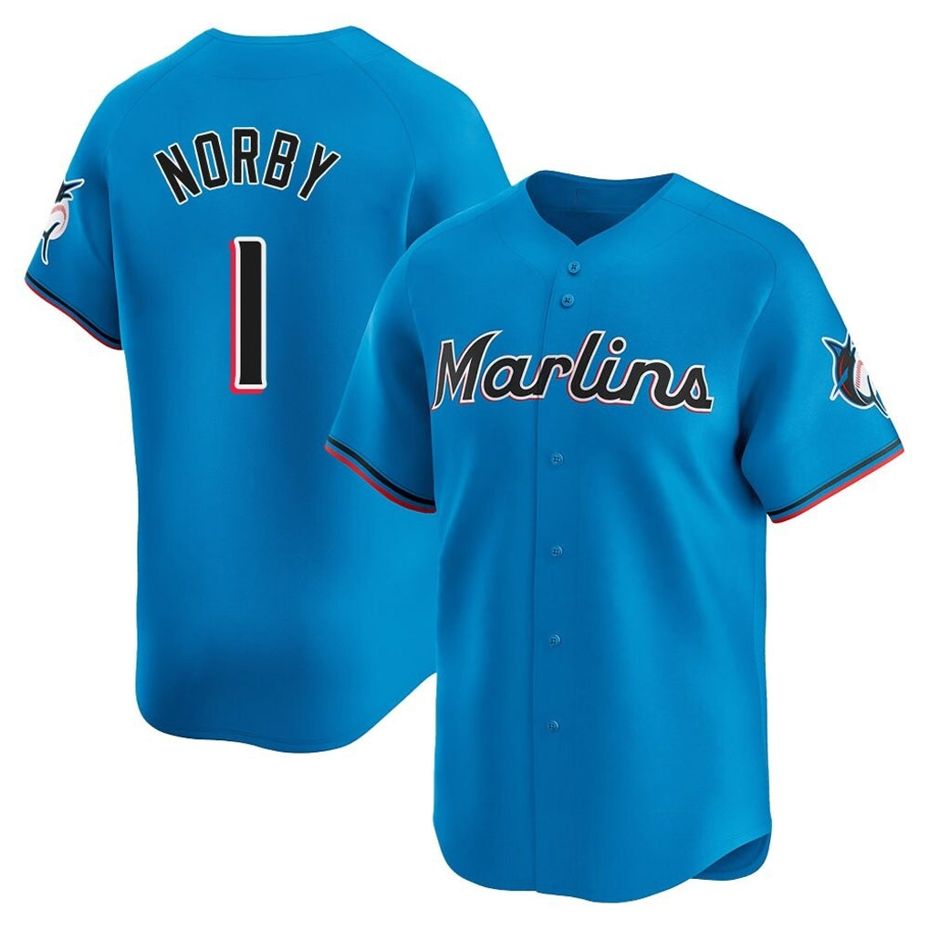 My Store M.Marlins #1 Connor Norby Player Blue Home Limited Stitched Jerseys