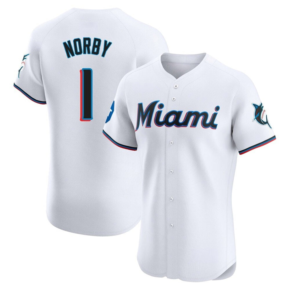 My Store M.Marlins #1 Connor Norby Player White  Home Limited Elite Stitched Jerseys