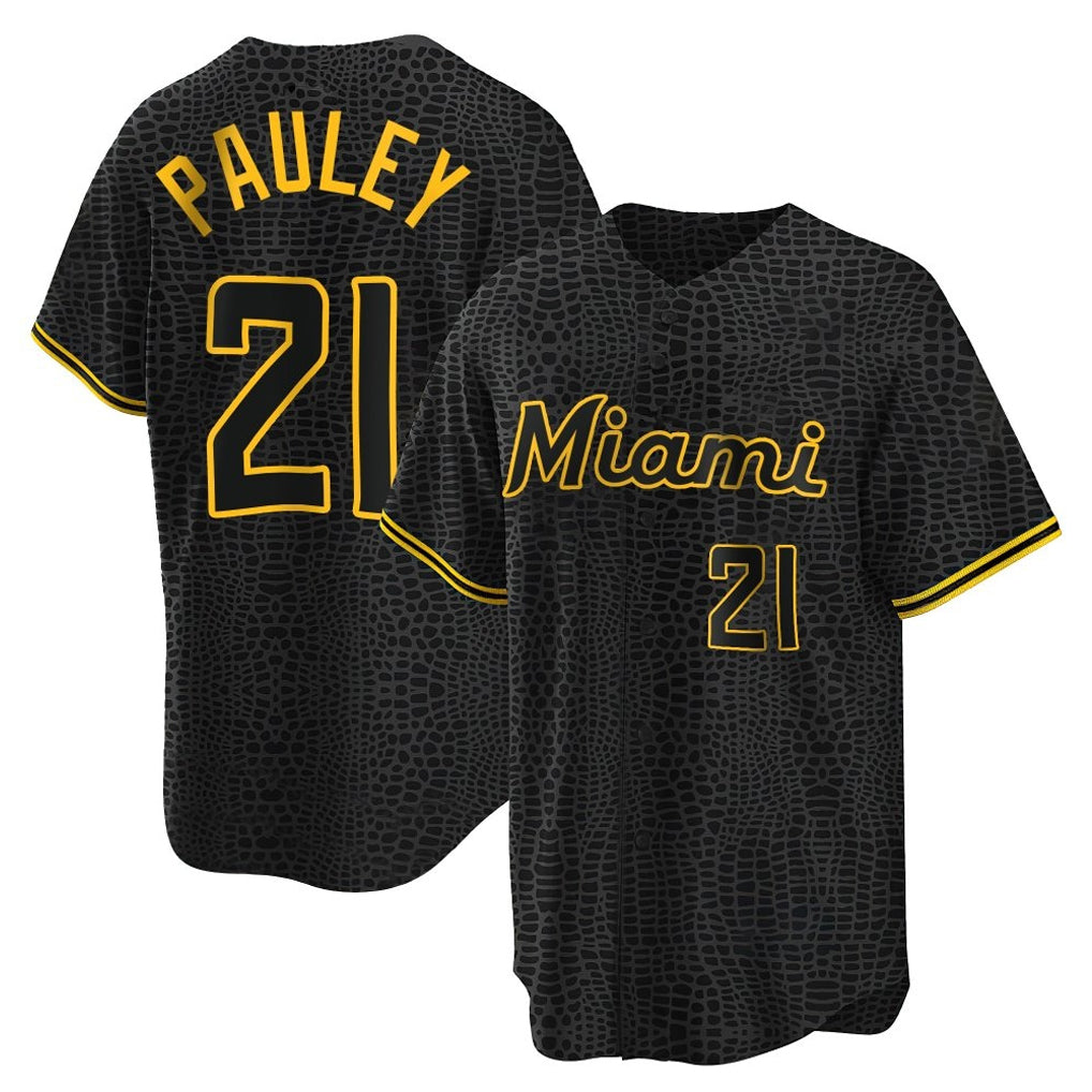 My Store M.Marlins #21 Graham Pauley Player Black Snake Skin City Home Game Stitched Jerseys
