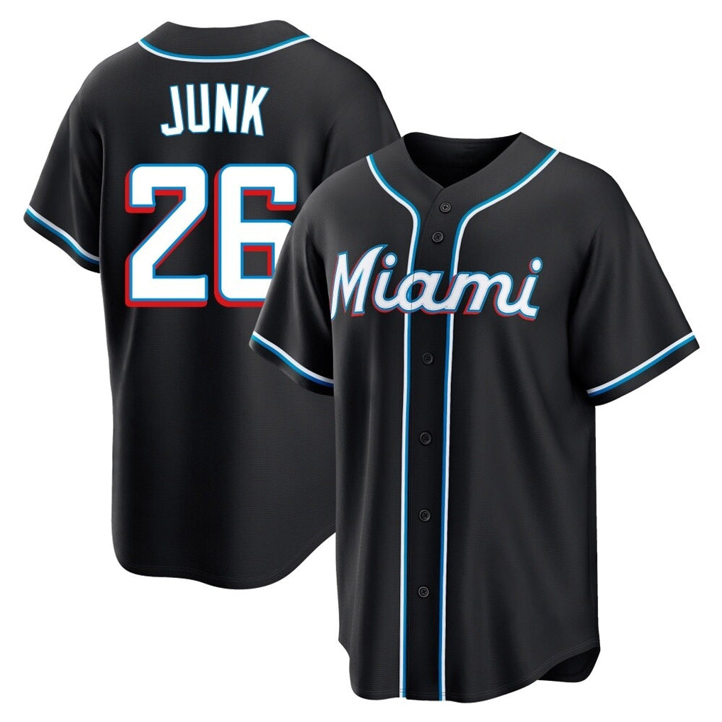 My Store M.Marlins #26 Janson Junk Player Black Fashion Out Home Game Stitched Jerseys