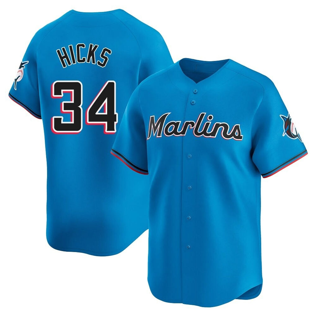 My Store M.Marlins #34 Liam Hicks Player Blue Home Limited Stitched Jerseys