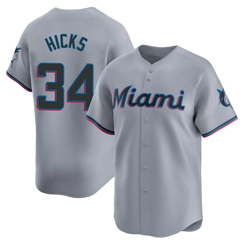 My Store M.Marlins #34 Liam Hicks Player Gray Home Limited Stitched Jerseys