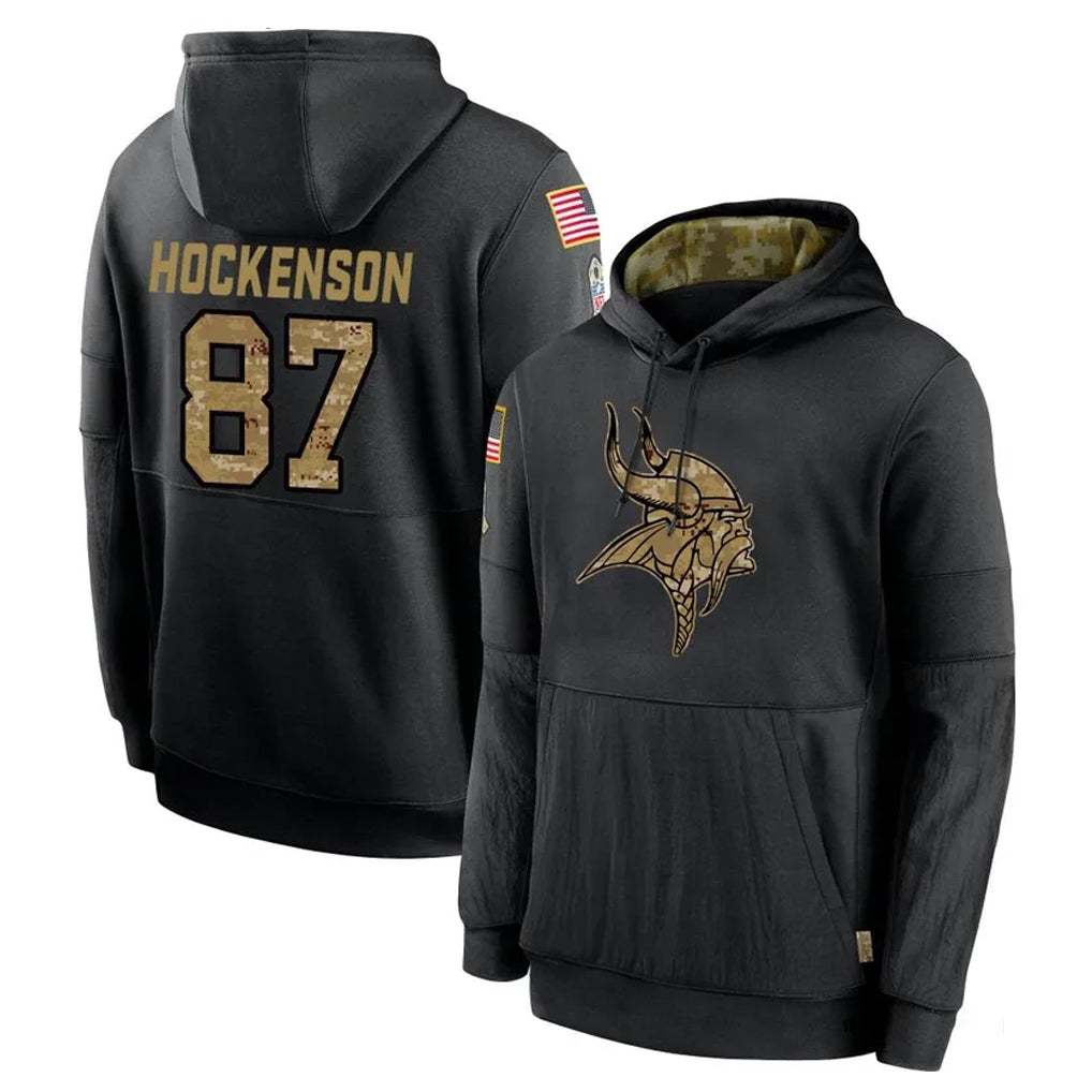 My Store M.Vikings #87 T.J. Hockenson Player Black Salute to Service Hoodies Limited Game Stitched Jerseys