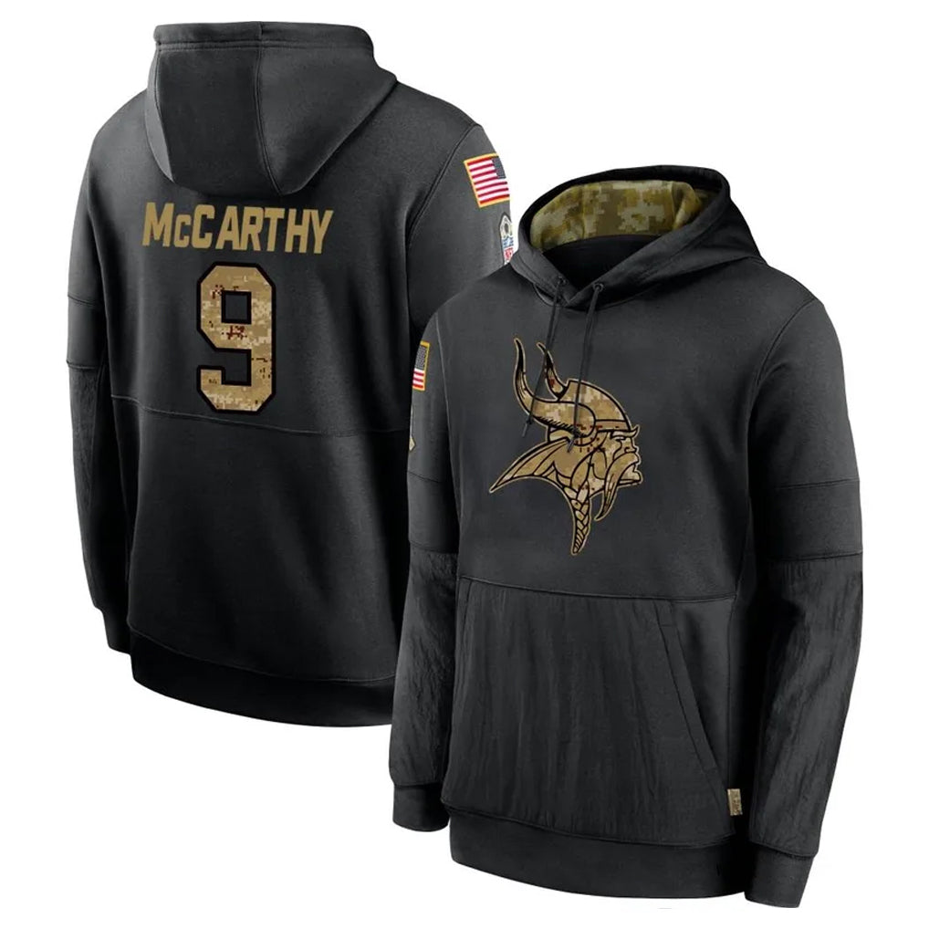 My Store M.Vikings #9 J.J. McCarthy Player Black Salute to Service Hoodies Limited Game Stitched Jerseys
