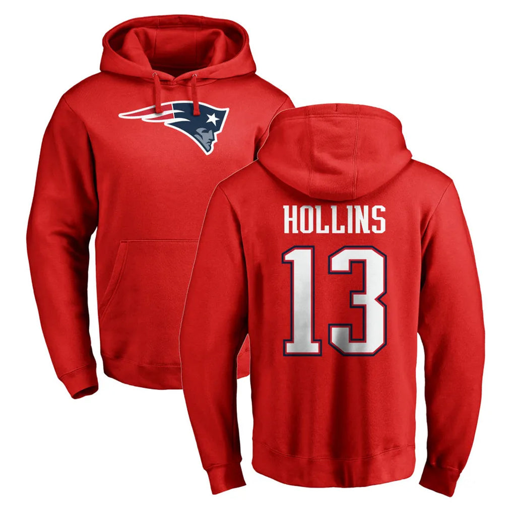 My Store NE.Patriots #13 Mack Hollins Player Red LOGO Pullover Hoodies Home Game Stitched Jerseys