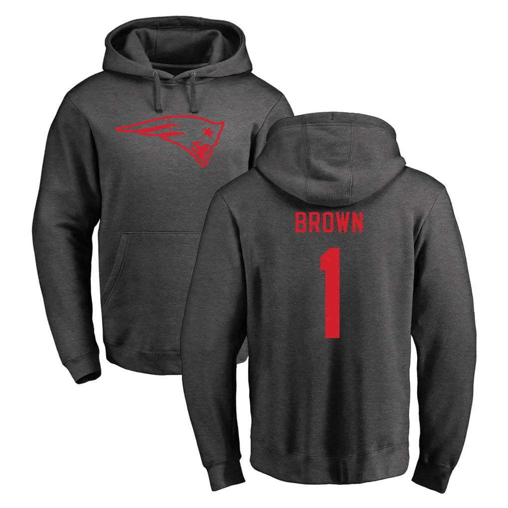 My Store NE.Patriots #1 A.J. Brown Player Gray Pullover Hoodies Home Game Stitched Jerseys