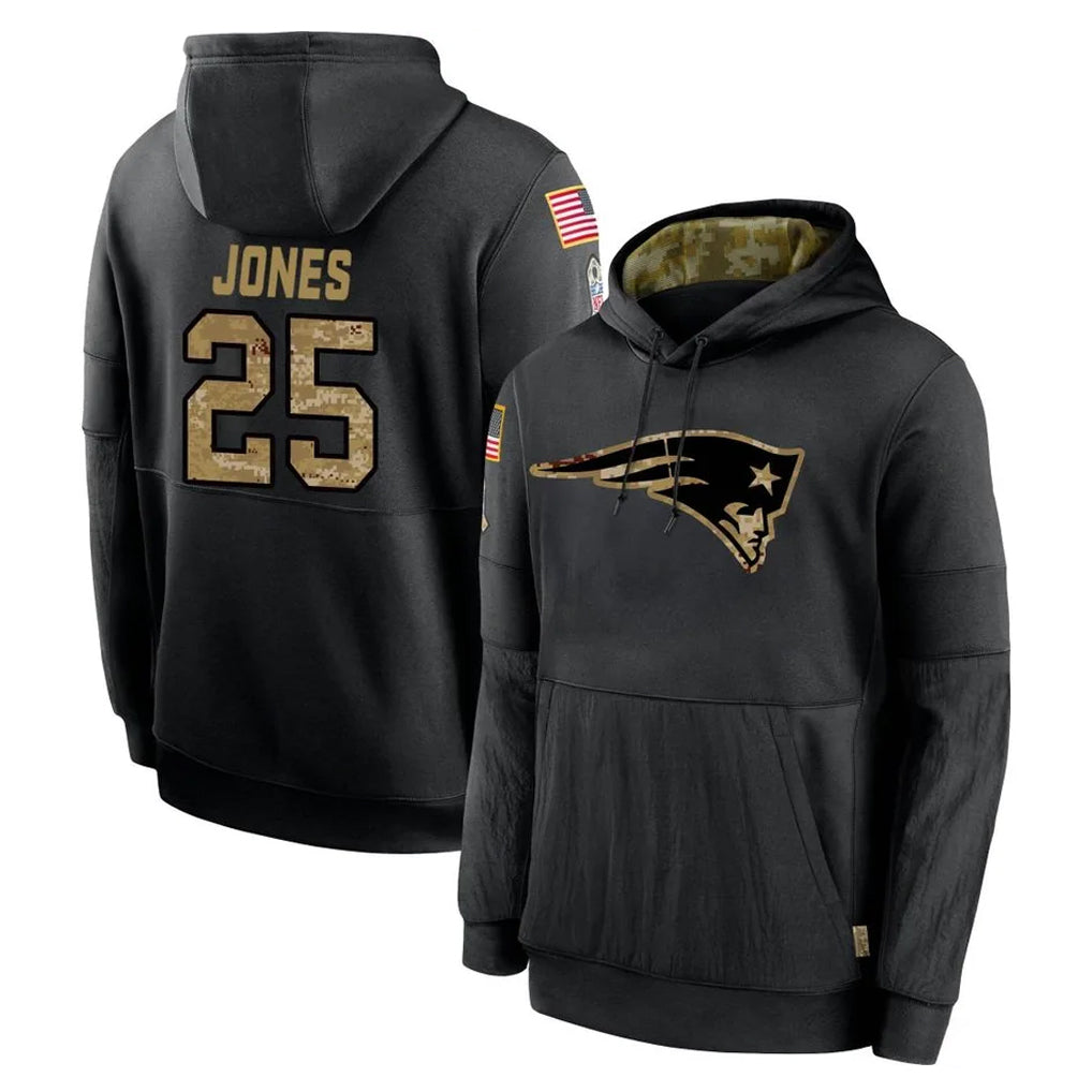 My Store NE.Patriots #25 Marcus Jones Player Black Salute to Service Hoodies Limited Game Stitched Jerseys