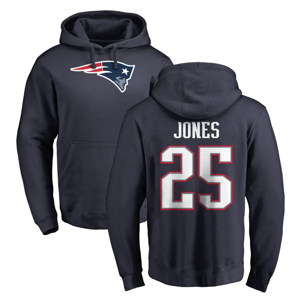 My Store NE.Patriots #25 Marcus Jones Player Navy LOGO Pullover Hoodies Home Game Stitched Jerseys