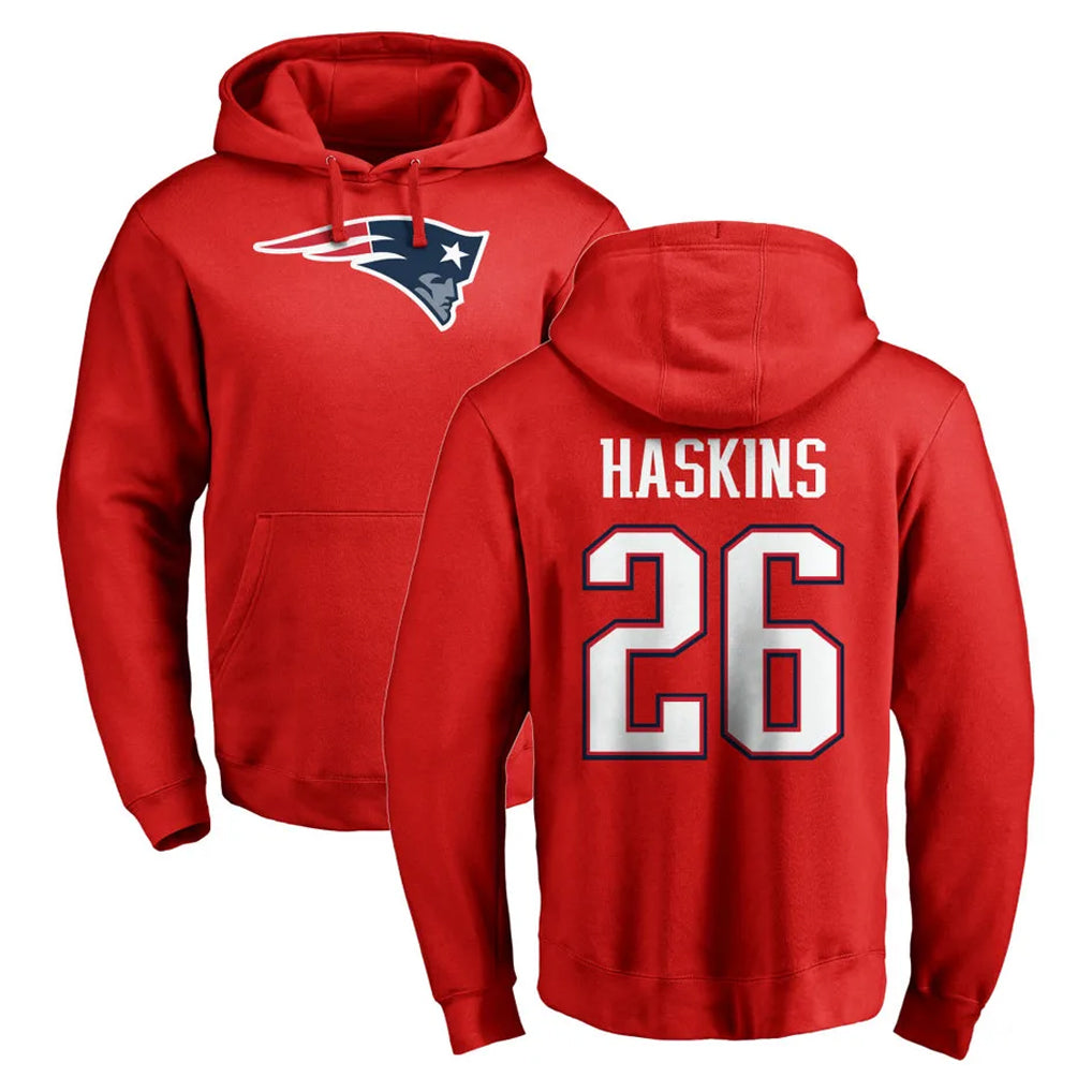 My Store NE.Patriots #26 Hassan Haskins Player Red LOGO Pullover Hoodies Home Game Stitched Jerseys