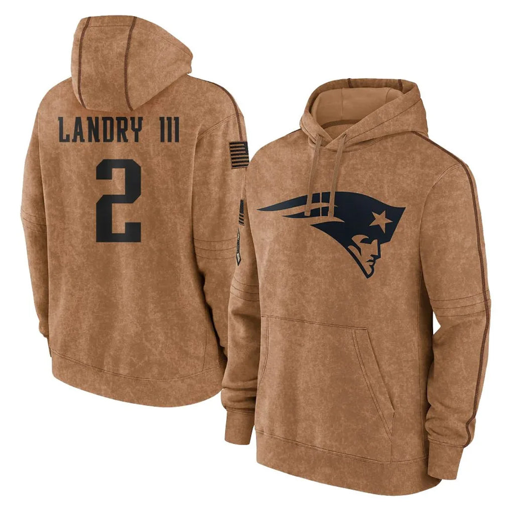 My Store NE.Patriots #2 Harold Landry III Player Brown Salute to Service Pullover Hoodies Limited Game Stitched Jerseys