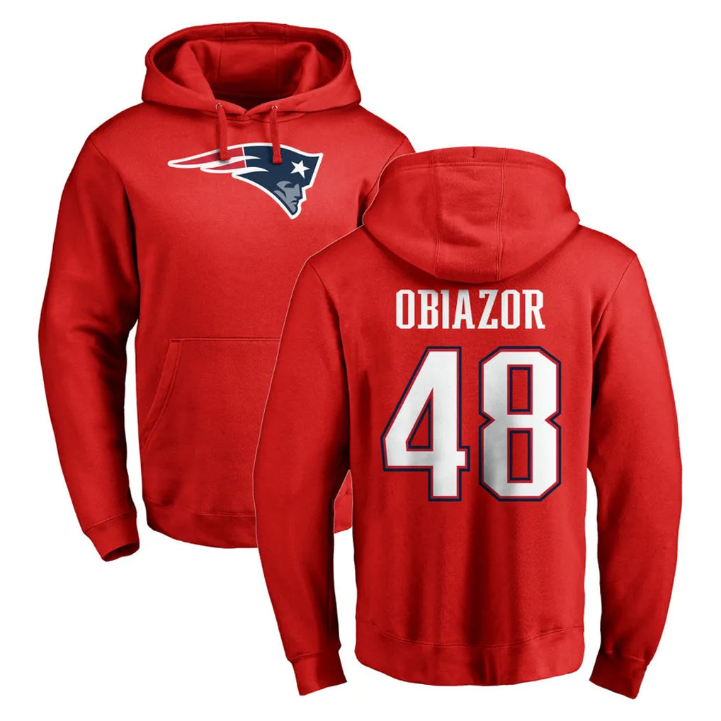 My Store NE.Patriots #48 Namdi Obiazor Player Red LOGO Pullover Hoodies Home Game Stitched Jerseys
