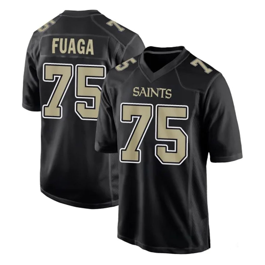My Store NO.Saints #75 Taliese Fuaga Player Black Carbon Fashion Home Game Stitched Jerseys