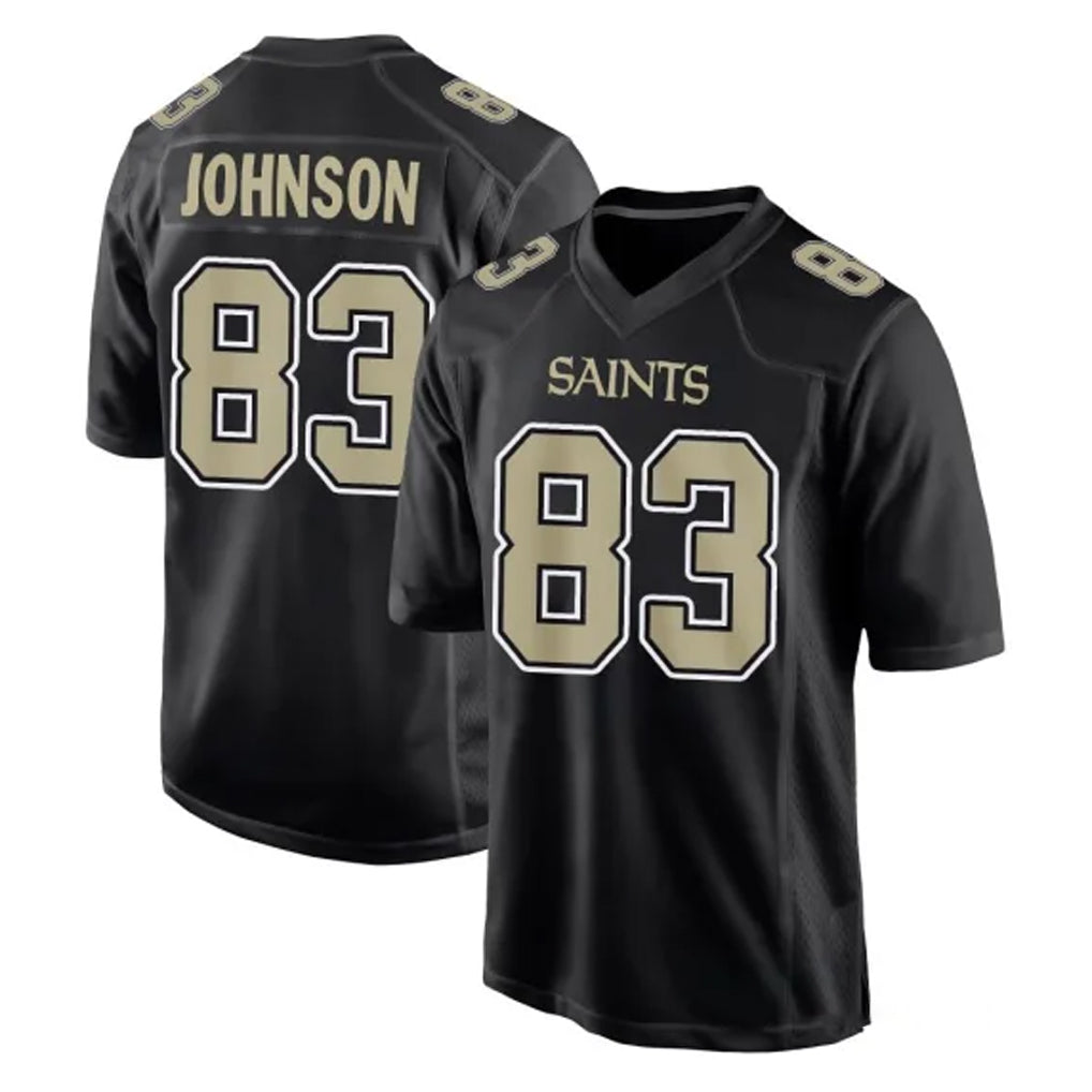 My Store NO.Saints #83 Juwan Johnson Player Black Carbon Fashion Home Game Stitched Jerseys