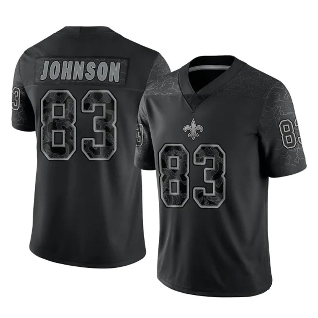 My Store NO.Saints #83 Juwan Johnson Player Black Limited Reflective Home Game Stitched Jerseys