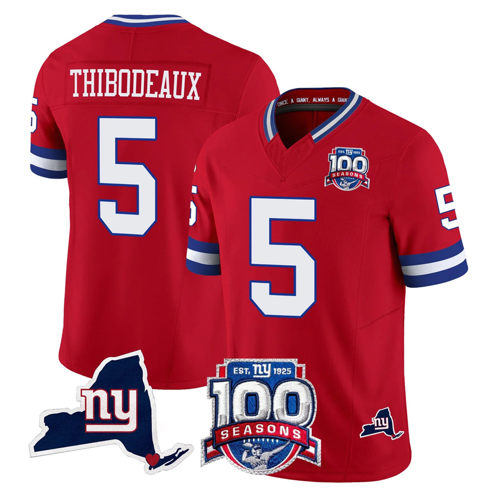 My Store NY.Giants #5 Kayvon Thibodeaux Player Red 100th Season & State Patch Vapor Limited Home Game Stitched Jerseys