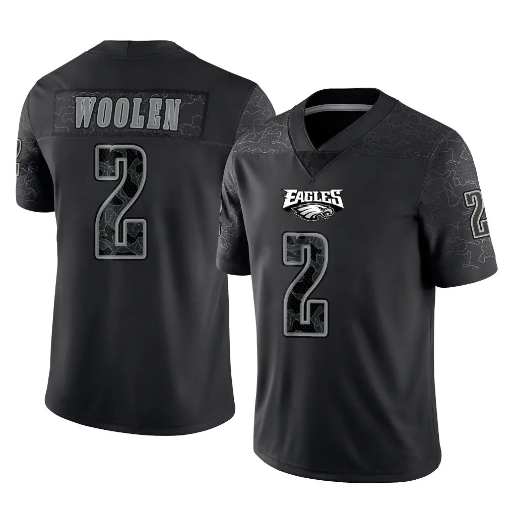 My Store P.Eagles #2 Riq Woolen Player Black Reflective Limited Home Game Stitched Jerseys