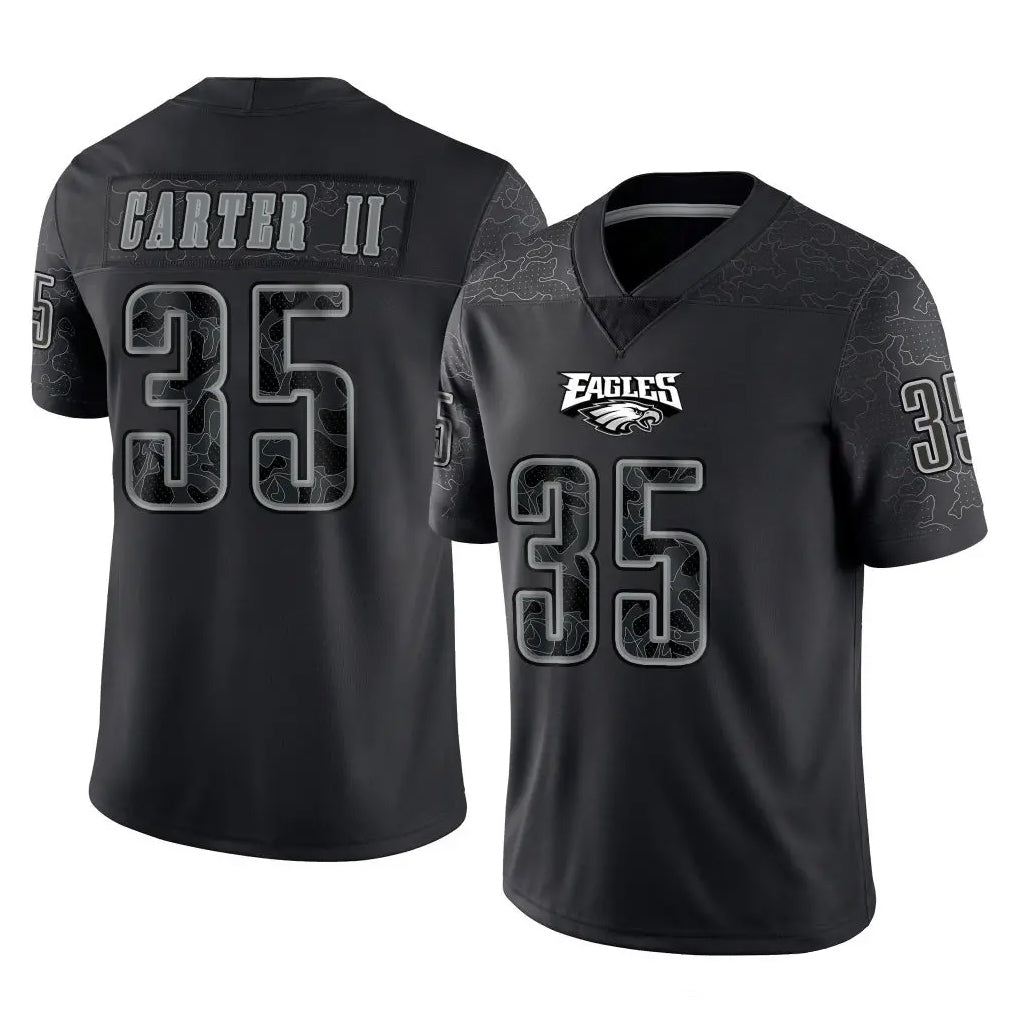 My Store P.Eagles #35 Michael Carter II Player Black Reflective Limited Home Game Stitched Jerseys