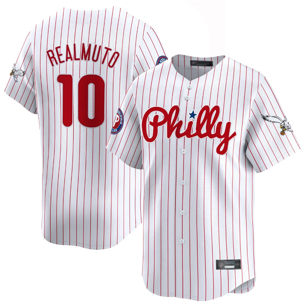 My Store P.Phillies #10 J.T. Realmuto Player White Pinstripe Phillies & Eagles Vapor Premier Limited Stitched Jerseys